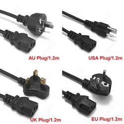 EU US AU UK AC Power Cable 3 Prong 1.2m IEC 320 C13 PC Power Extension Cord Power Supply Cable For Power Adapter Router DVD