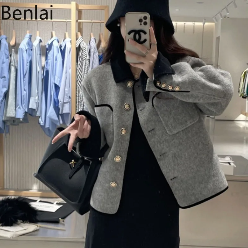 

Xiaoxiangfeng 2024 Autumn and Winter New Korean Style Women's Collar Jacket Knitted Cardigan Fashionable Cardigan Women