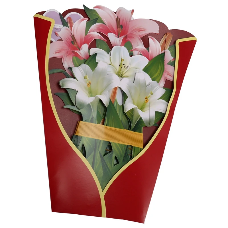 Paper Popup Cards, Lily And Rose Flower Bouquet 3D Popup Greeting Cards For Mom Mothers Day Greeting Cards All Occasions