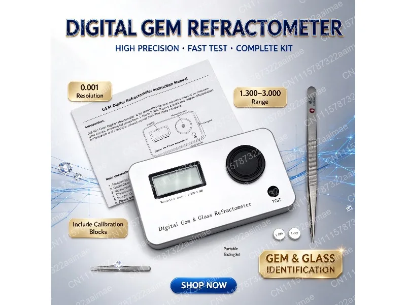 Digital Gem Refractometer 1.300-3.000 RI Tester with LCD Display Portable Jewelry Stone Refractive Index Measuring Tool