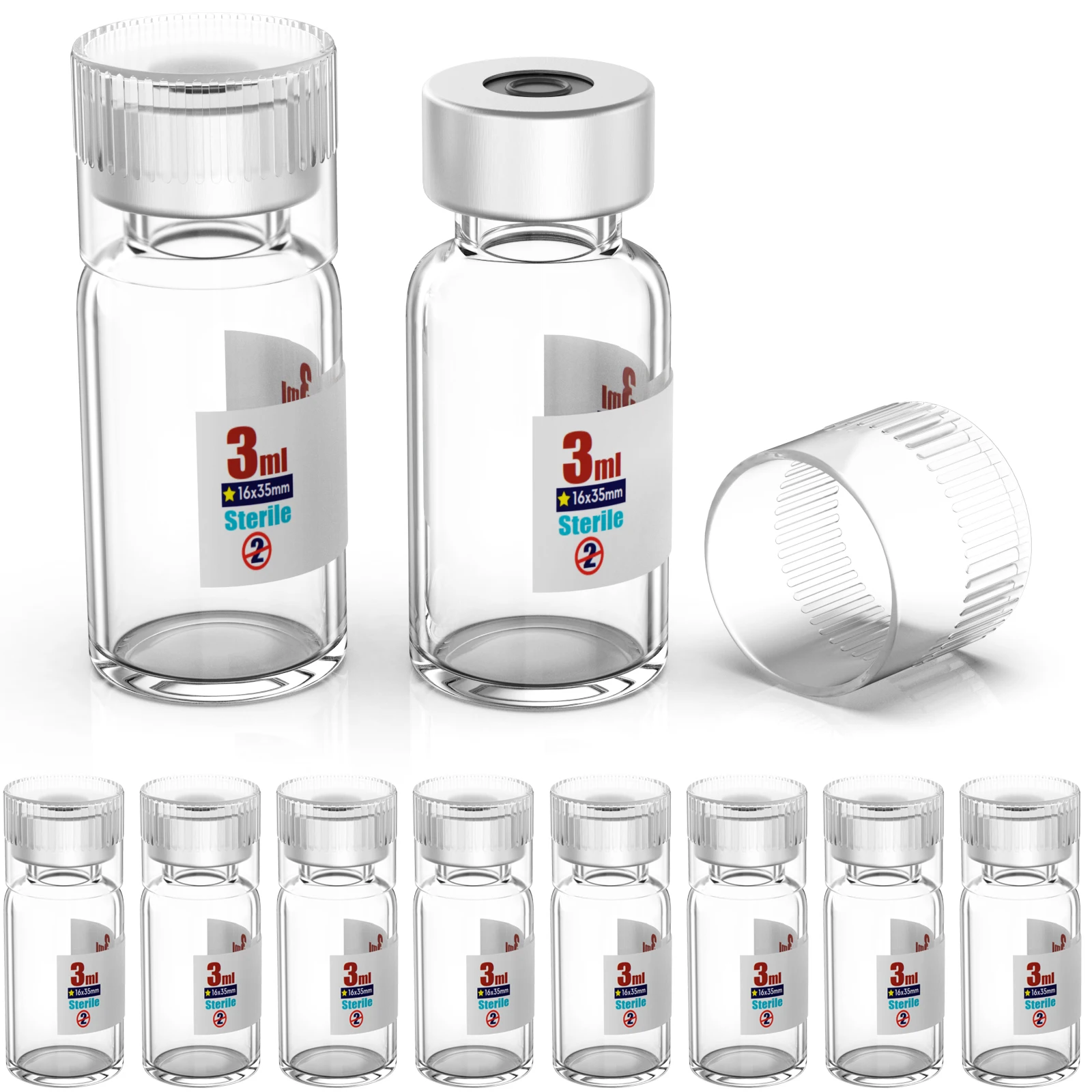 Sterile leere Fläschchen mit Wiederverwendbarem Verschluss und 13/20 mm Selbstheilender Injektionsöffnung, Glasfläschchen mit Schnallenverschluss, Sterile Verpackung, Transparent