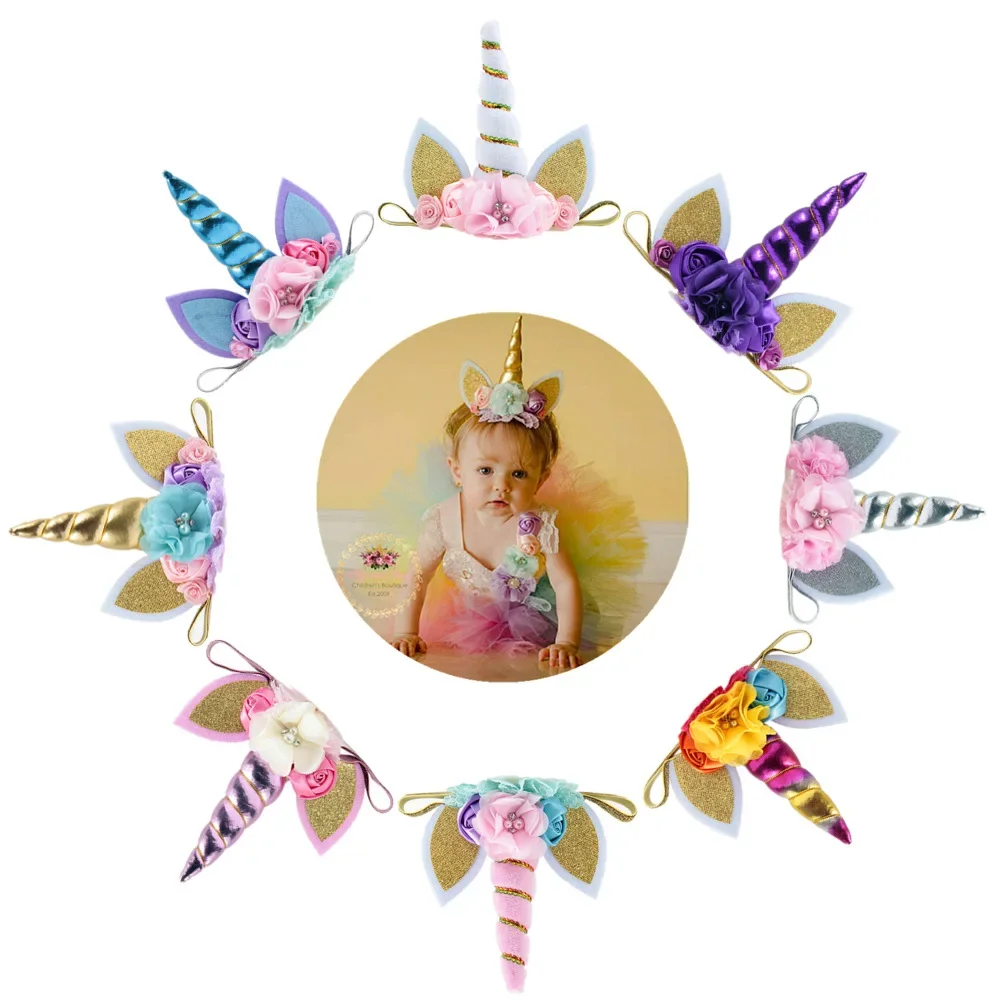 New Unicorn Horn Baby Headband Kids Birthday Gifts Unicorn Girls Hairbands Party Supplies Children Photography Props