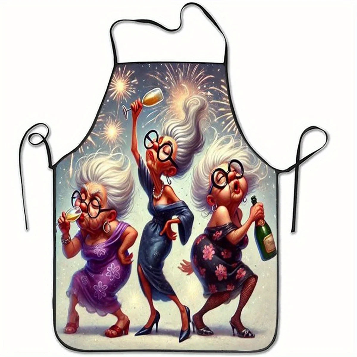 

1 шт. праздничный рождественский фартук с тремя пожилыми женщинами, праздничным дизайном, прочным полиэстером, регулируемым шейным ремешком