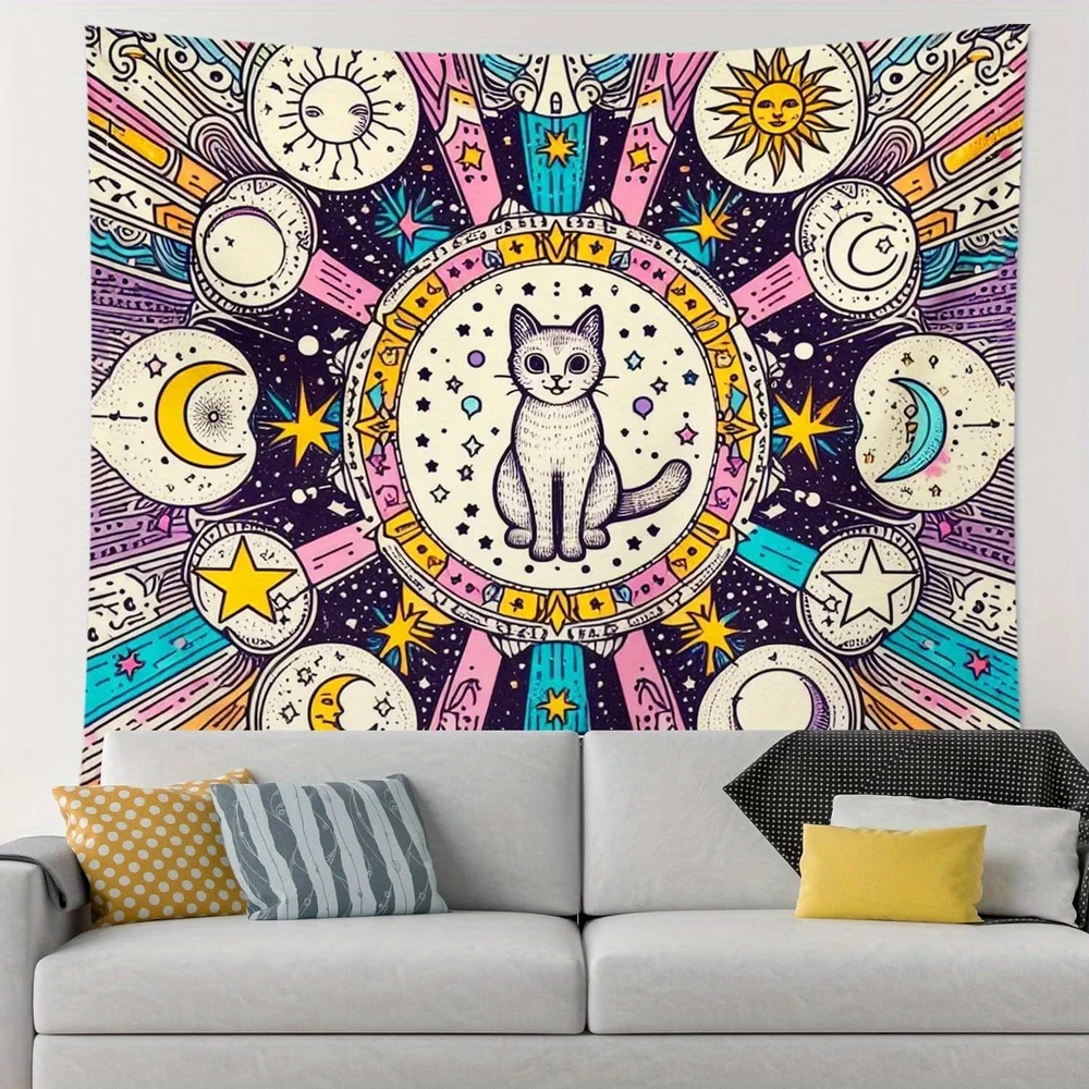 1 قطعة نسيج الجلد الخوخ القط نسيج البوهيمي خمر الشمس القمر نجوم علم التنجيم مخدر السحر نسيج خلفية #2