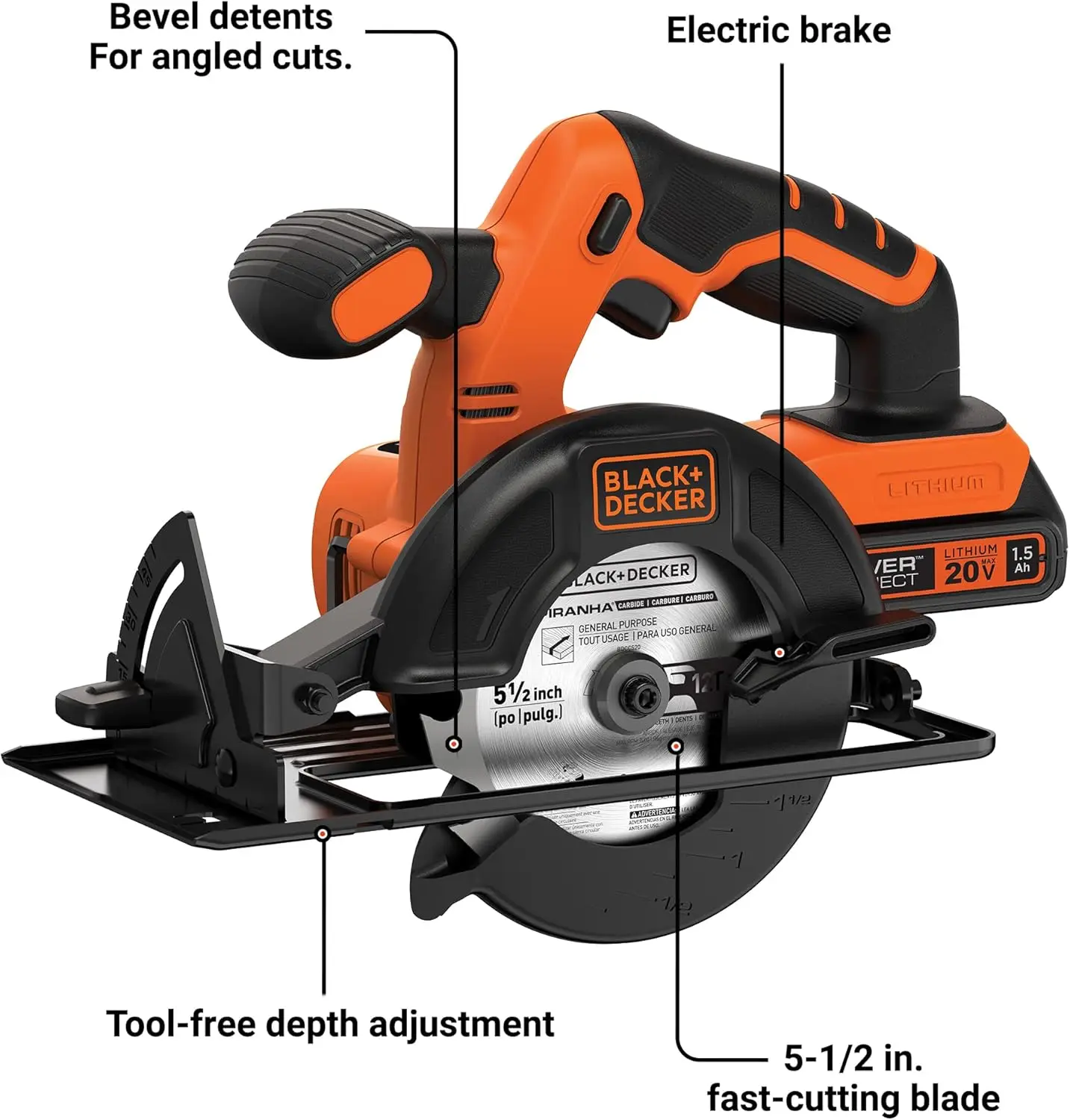 BLACK+DECKER 20V MAX POWERCONNECT 5-1/2 in. Cordless Circular Saw with Battery and Charger (BDCCS20C)