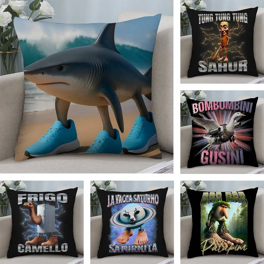 Taie d'oreiller italienne Brain Rot Meme Tralalero Tralala, housse de coussin courte en peluche Double face pour salle d'impression HD, pour la maison et le bureau