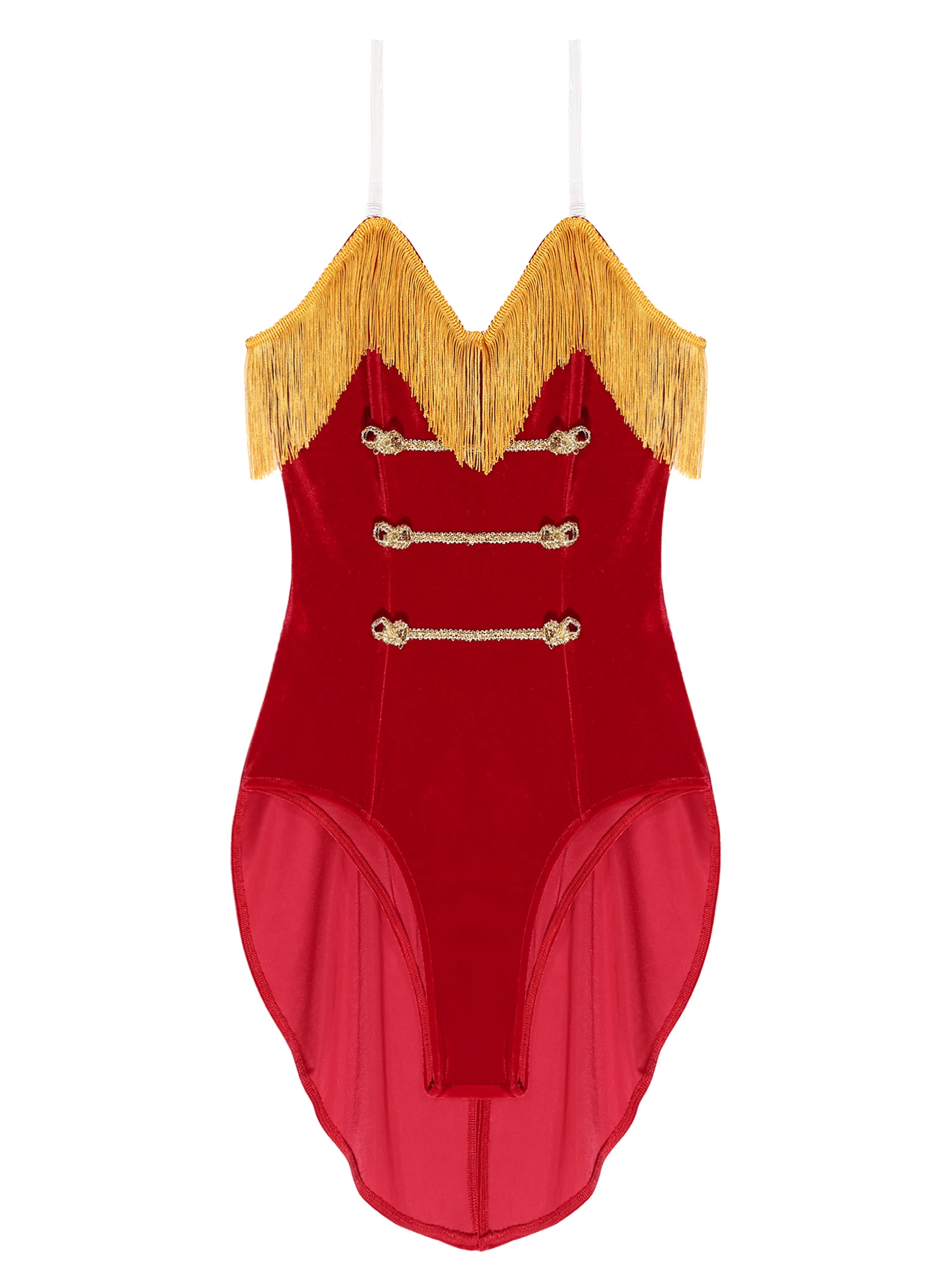 Womens Circus Ringmaster Cosplay Leotard Bodysuit Fringed Showgirls Jumpsuits Halloween Carnival Swallow-Tailed Leotard Costumes