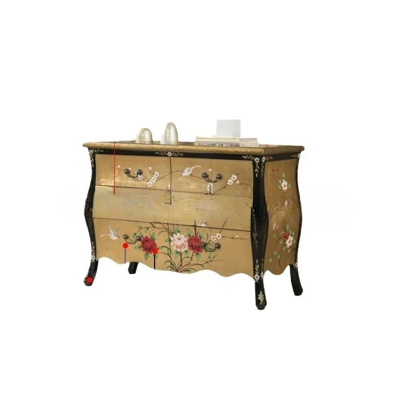 Bucket cabinet painted retro solid wood new Chinese gold foil bright light bedroom drawer storage cabinet living room vertical