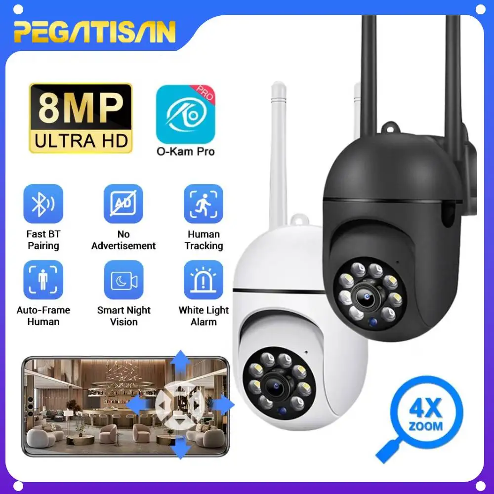 

8MP Wifi Cameras HD Color Night Surveillance IP Outdoor Humanoid Tracking 4.0X Zoom Home No Ad APP Light Alarm CCTV Camera