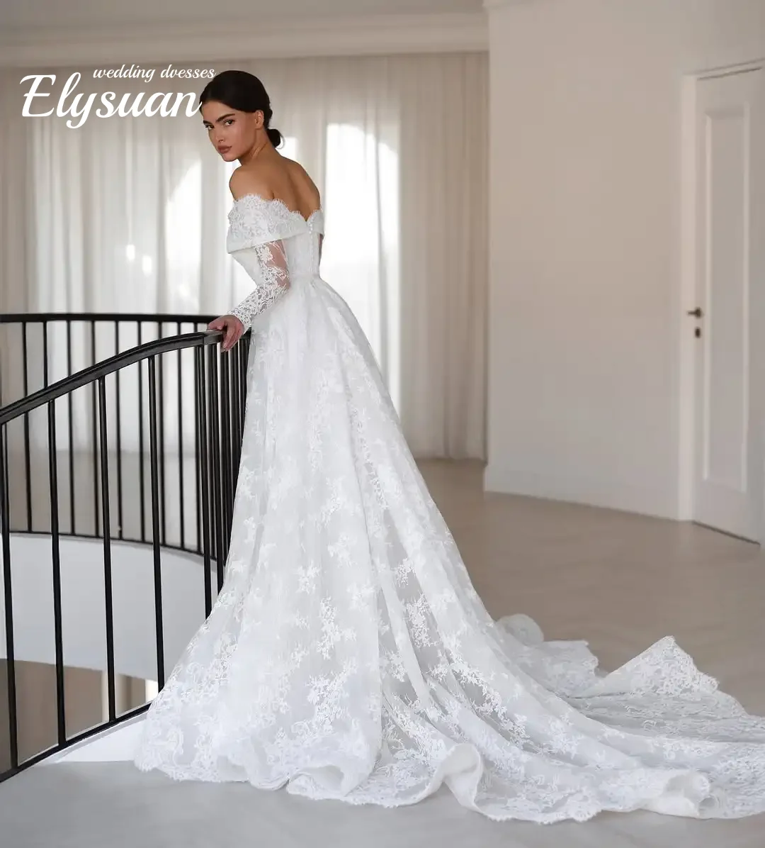 Customized Lace Wedding Dresses Long Sleeve Dress Bespoke Off Shoulder Bridal  Weddings Vestidos