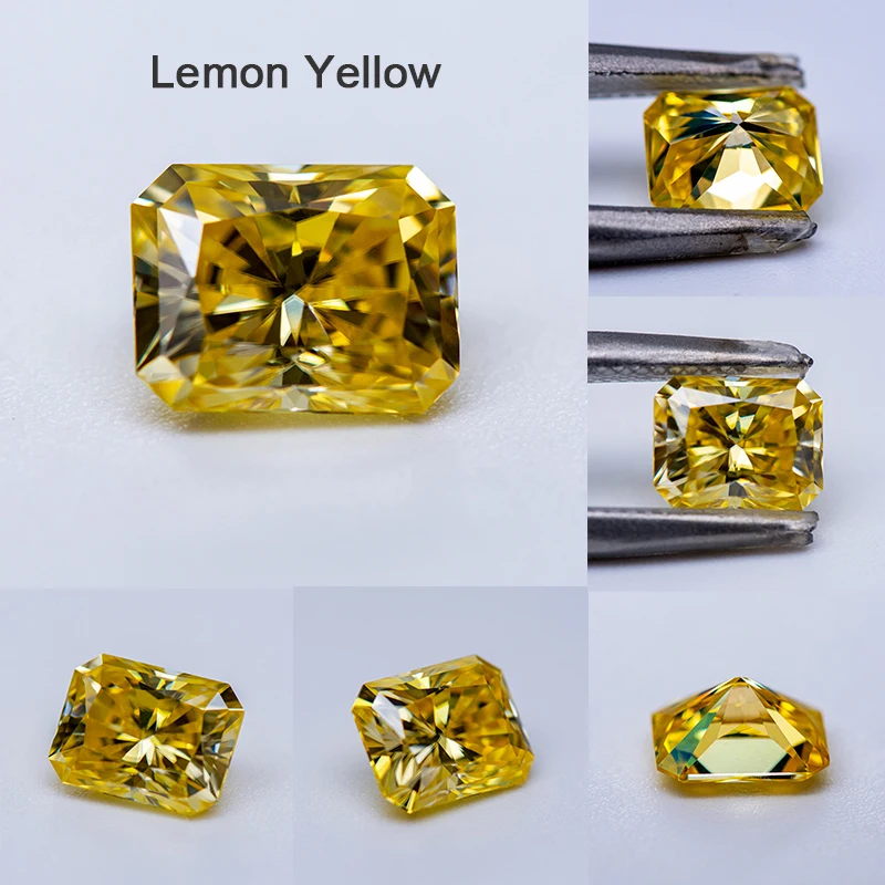 Moissanite Loose Stone VVS1 Radiant Cut Multiple Colors Pass Diamodn Tester Charms Beads for Jewelry Making with Certificate