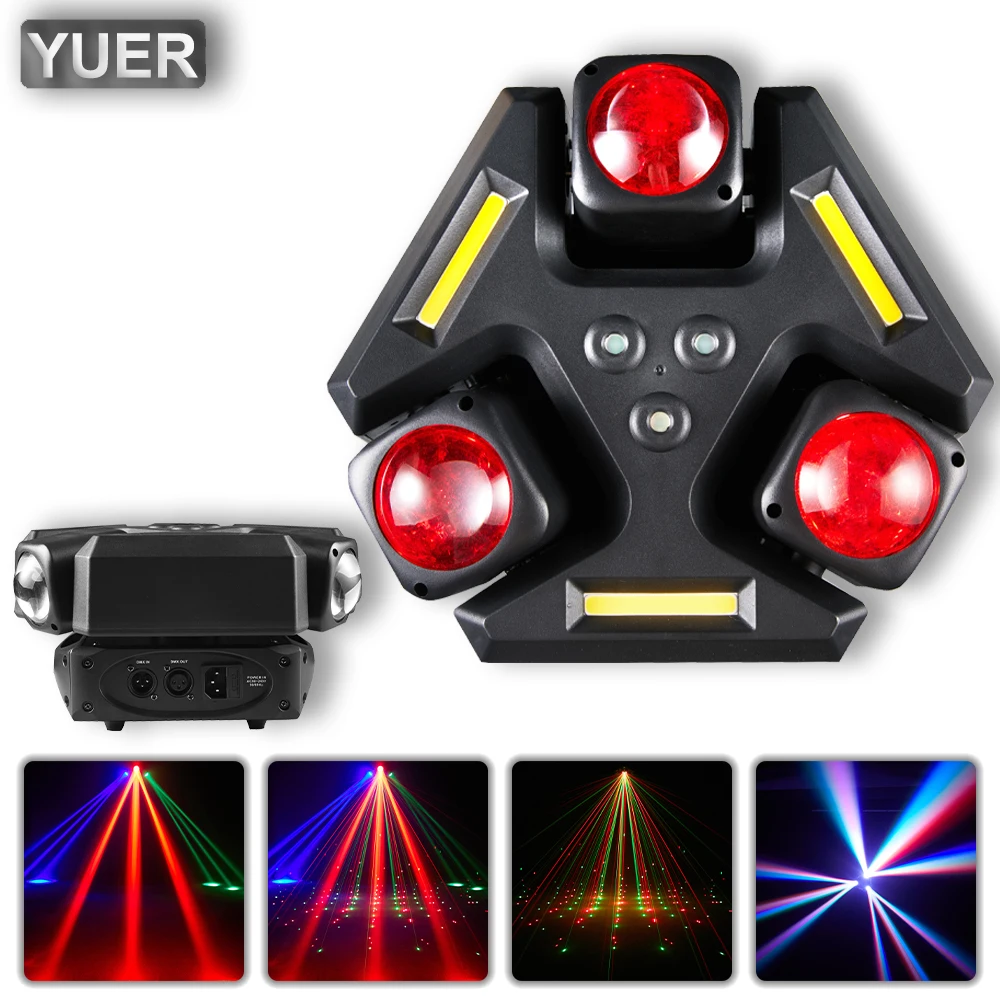 

LED 3 Head 9X10W Moving Head Light Beam+Golden Strobe+RG Laser DJ Stage Lights DMX512 Disco Party Club Bar Stage Effect Lamp