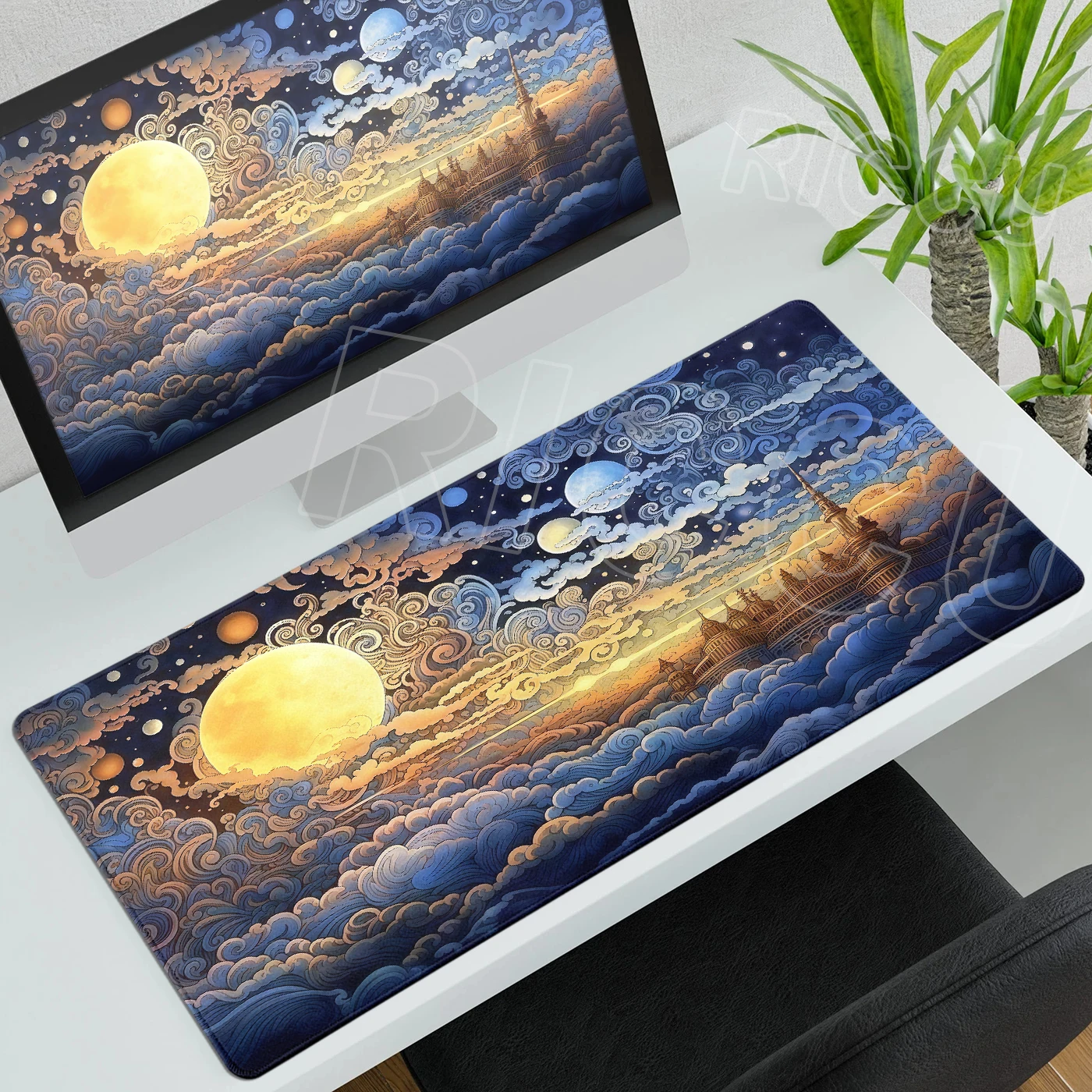 

Коврик для мыши «Звездное небо и Луна», коврик для мыши с галактическими облаками, аксессуары для офиса, эстетичный настольный коврик, коврик для игровой клавиатуры, большой коврик