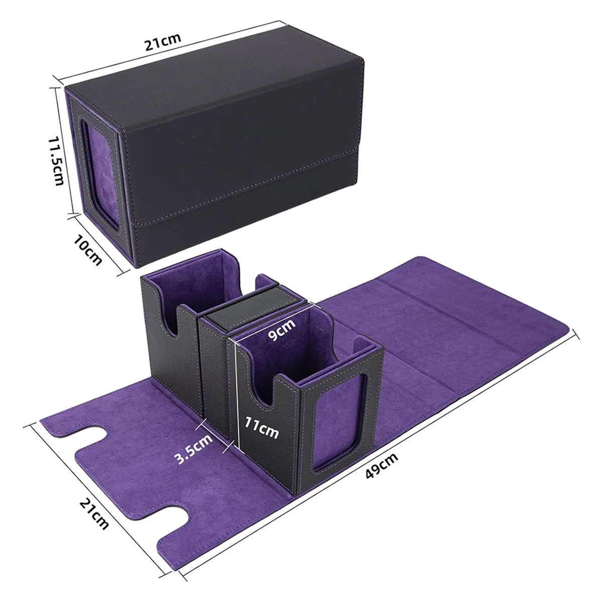 

Card Storage Box for 200+ Cards,3-in-1 Card Deck Case,purple