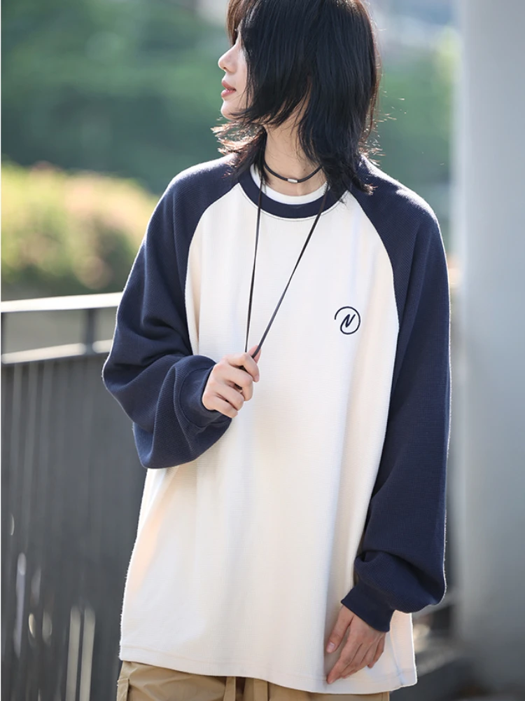 Panelled Sweatshirts Women Simple Solid Japanese Style Teenagers Normcore Hipster Youthful Vitality Autumn O-neck All-match 2023