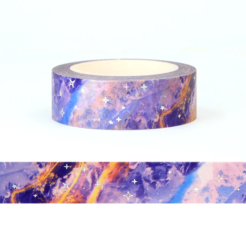 Nieuwe 1X10M Deco Blauw Paars Galaxy Cloud Zilveren Sterren Washi Tape Voor Scrapbooking Planner Maskking Tape Kawaii Papeleria