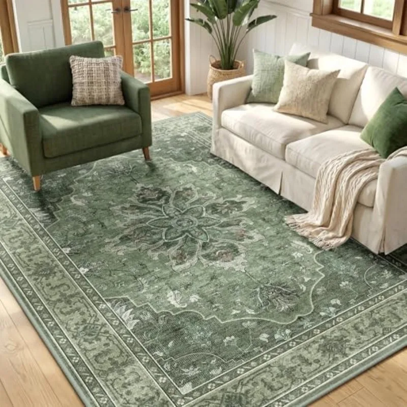 Rug Soft Pastel Vintage Oriental Floral Print Decorative Floor Carpet Living Room Bedroom Retro Aesthetic Home Interior House