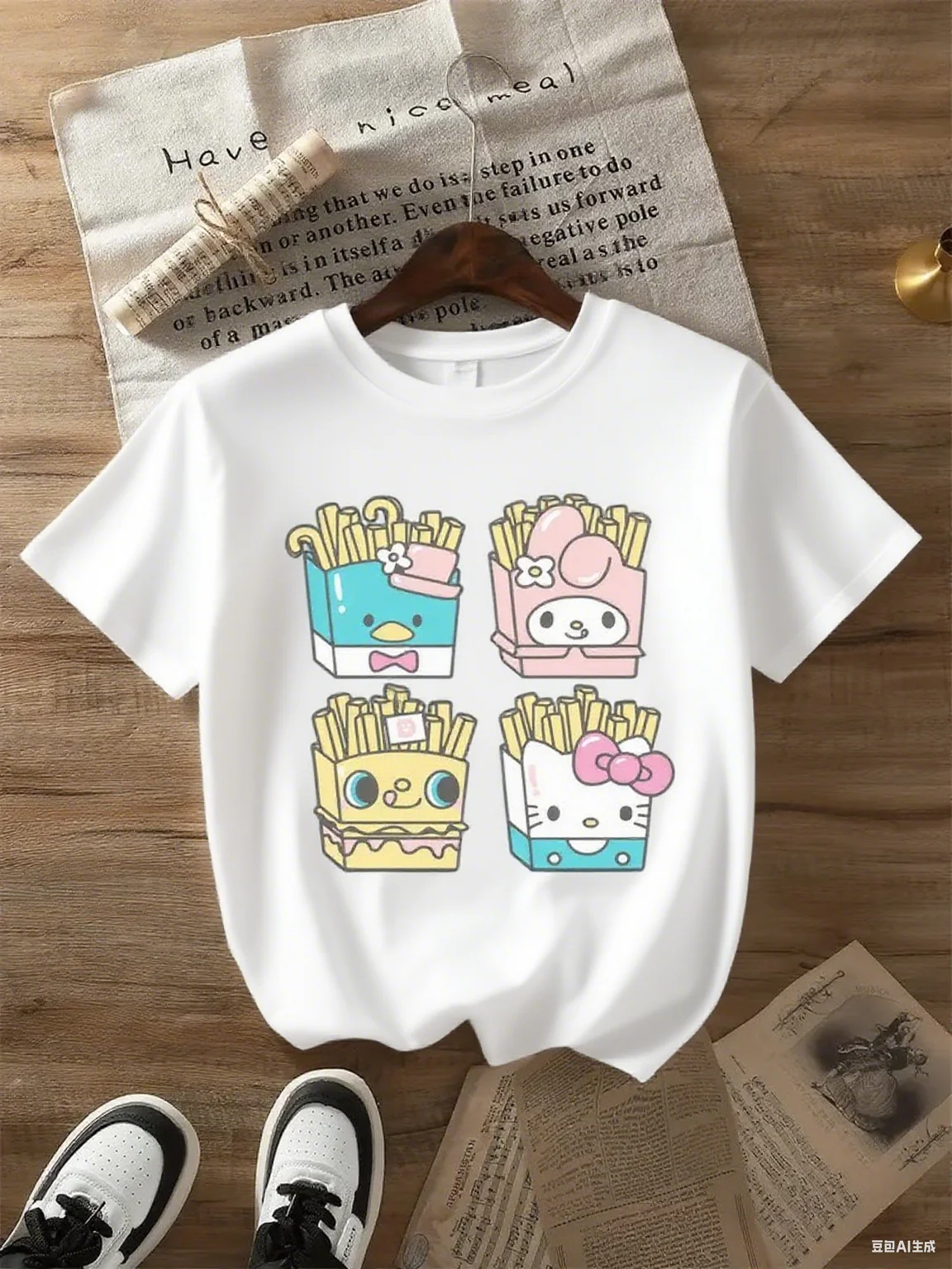 

Sanrio Cotton Tee Fun Sanrio Characters As Fry Boxes Print 100% Pure Cotton for A Playful Look Print New Arrival Tee S-4XL