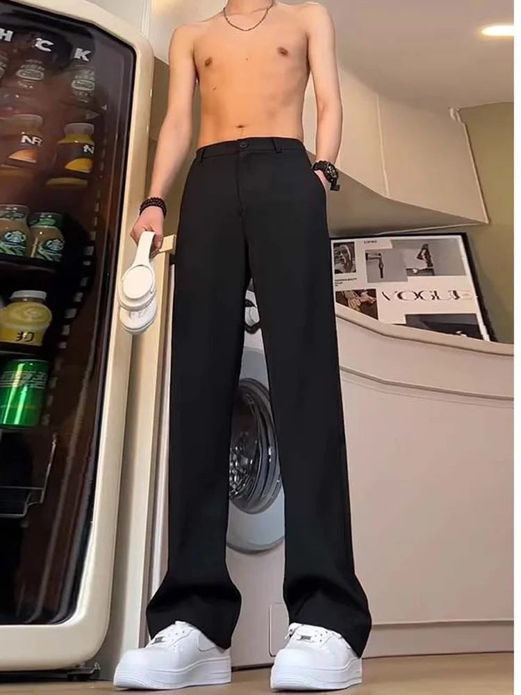 

Весенне-летние тонкие мужские повседневные брюки из шерсти, расклешенные, для студентов, для отдыха, высококачественные, с эффектом драпировки, прямого кроя