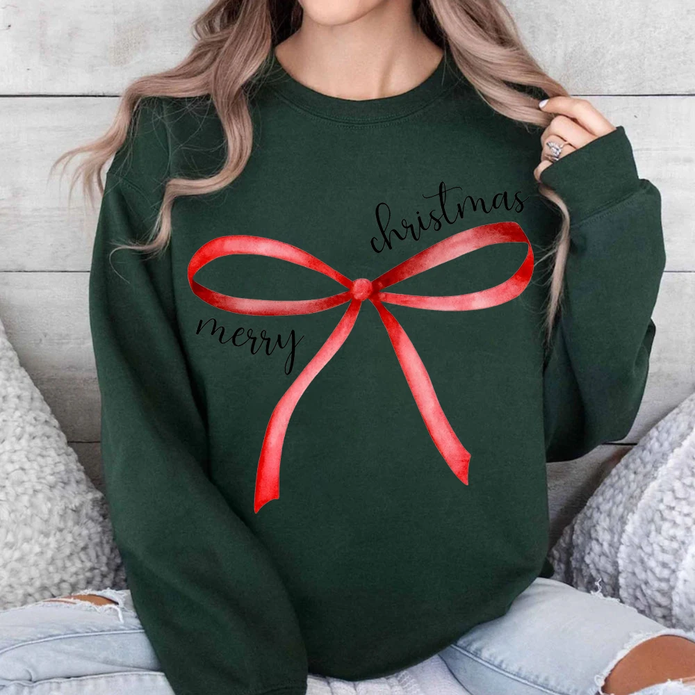 Red Bow Coquette Christmas Sweater Merry Christmas Bow Sweatshirt Merry Christmas Coquette Hoodie for Holiday Holiday Bow Hoodie