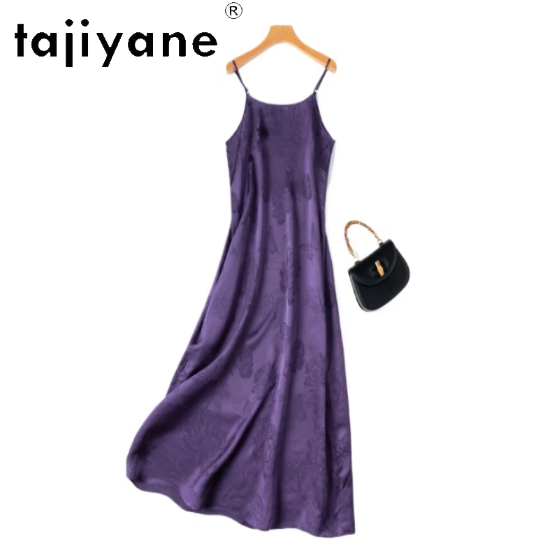

TAJIYANE 100% Mulberry Silk Long Dresses for Woman Elegant Deep Purple Slip Dress Summer Women Clothing 2025 Robes Longues