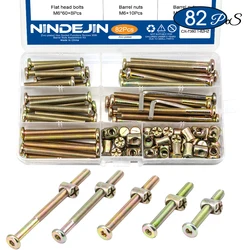 82pcs/set M6 Hex Socket Head Cap Furniture Screws Bolts zinc plated Baby Bed Bolts and Barrel Nuts Assorted Kit for Crib Cabinet