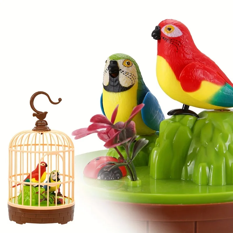 ألعاب قفص العصافير الصغيرة التي تعمل بالصوت ، ألعاب النقيق والأجنحة ترفرف الببغاء الحيوانات لعبة هدايا للأطفال الأطفال هدية الكريسماس