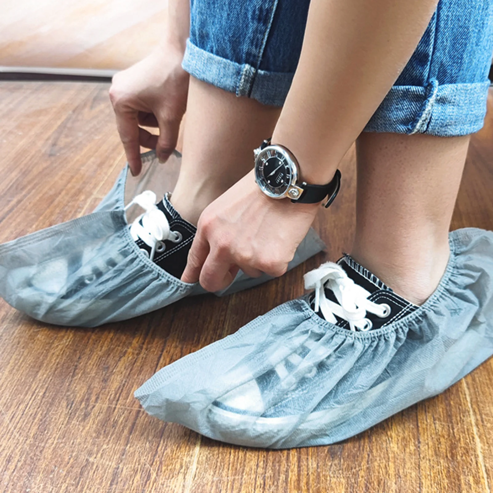 100 pçs capas de sapato antiderrapantes descartáveis abertura elástica respirável para uso interno capas de sapato capa de bota sapatos caso