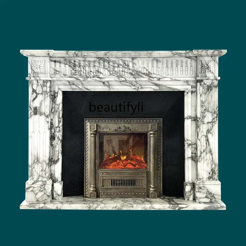 

f Marble fireplace large white stone French retro living room entrance simple fireplace cabinet