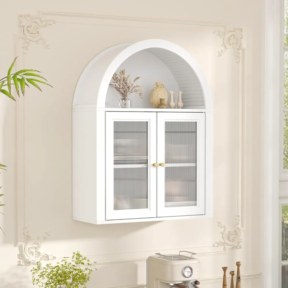Mueble de baño arqueado, mueble de baño montado en la pared con puertas acrílicas y estante ajustable, para cocina, sala de estar, lavavajillas