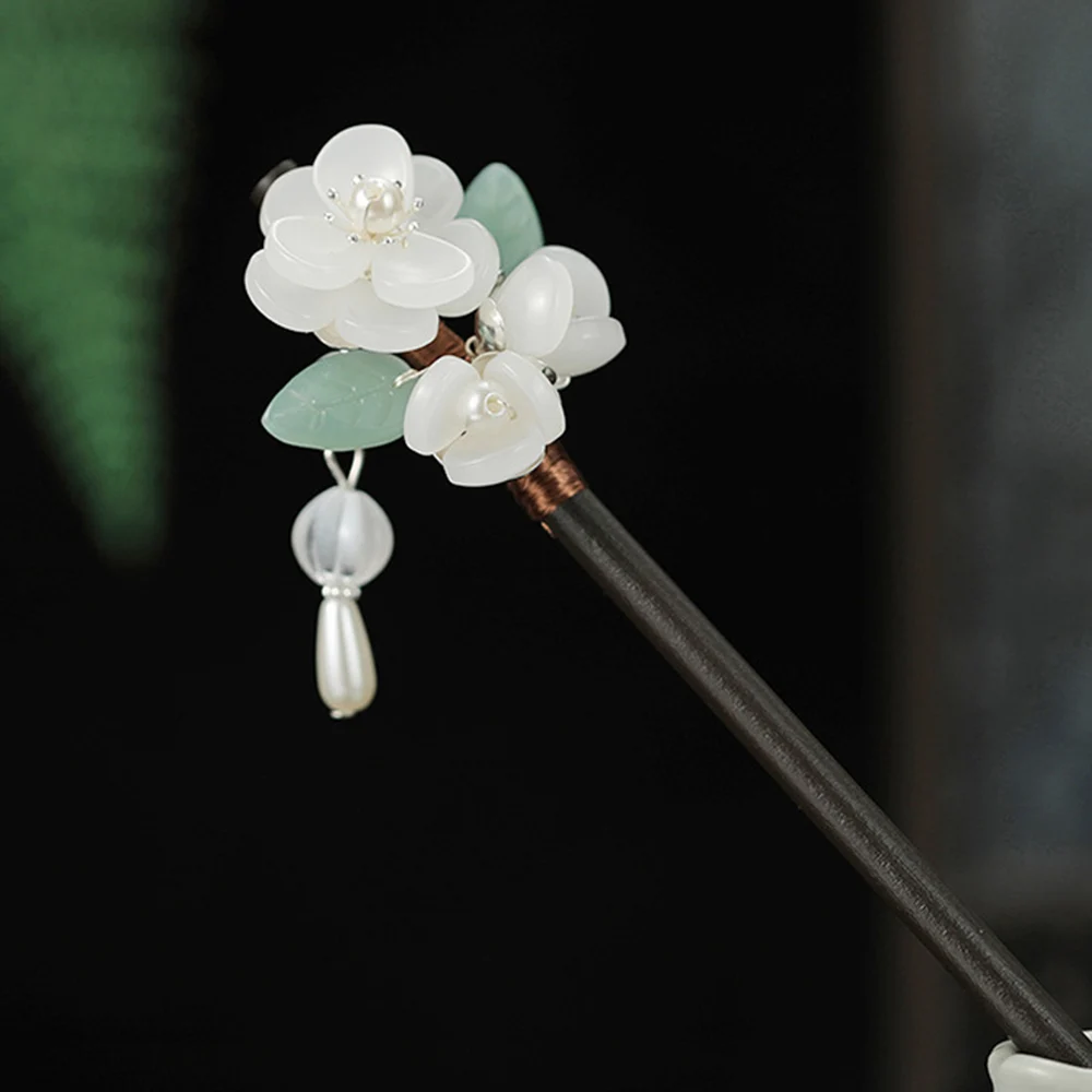 Forcina per capelli retrò con bacchette per capelli Tassek in legno di sandalo perlato per Hanfu Cosplay Gioielli per capelli con decorazioni Cheongsam cinesi