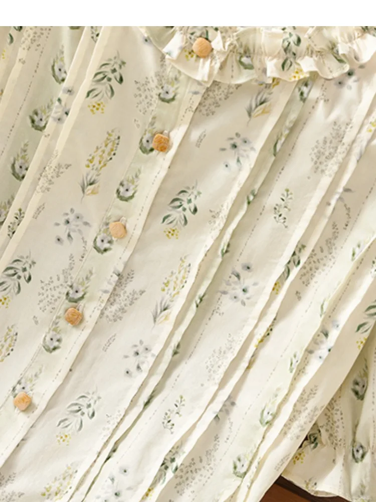 الرجعية الريف Sle ort Sve الأزهار طباعة irt المرأة الصيف الفني الشاش طوق بلوزة Youthfulen اللون #4