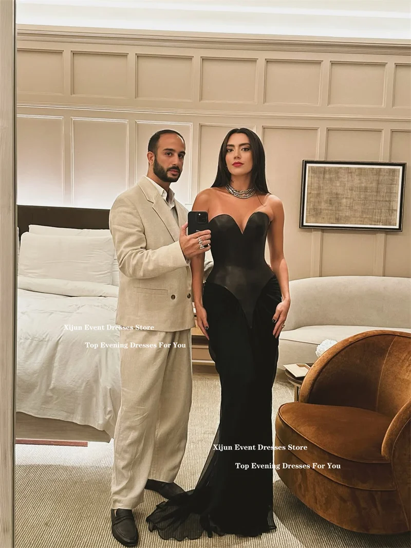 فساتين سهرة مثيرة بحورية البحر باللون الأسود من Xijun على شكل قلب بدون أكمام فساتين رسمية للحفلات الراقصة للمناسبات العربية السعودية حسب الطلب
