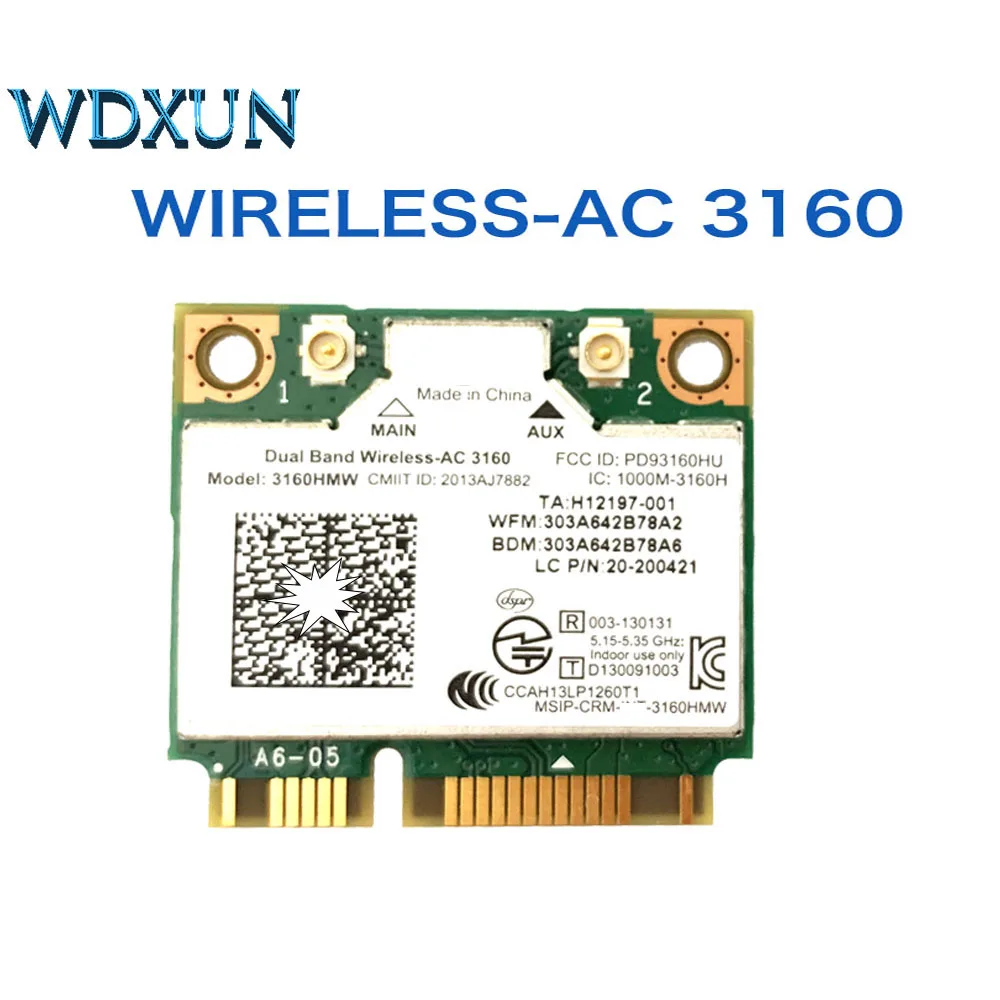 

ac-3160 3160HMW Wifi Wireless laptop card Dual Band 2.4ghz 5Ghz 802.11ac 3160AC + Bluetooth 4.0 Mini PCI-e wifi card