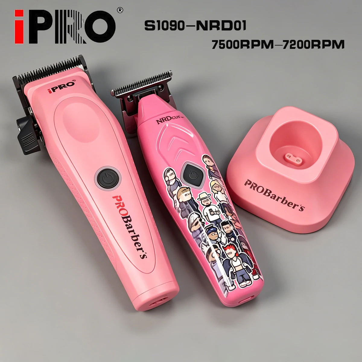 Professional Pink Barber iPRO S1090 7500RPM Clipper Hair Trimming Detailed Carving 01 7200RPM Oil Hair Sculpting Gradient Smooth