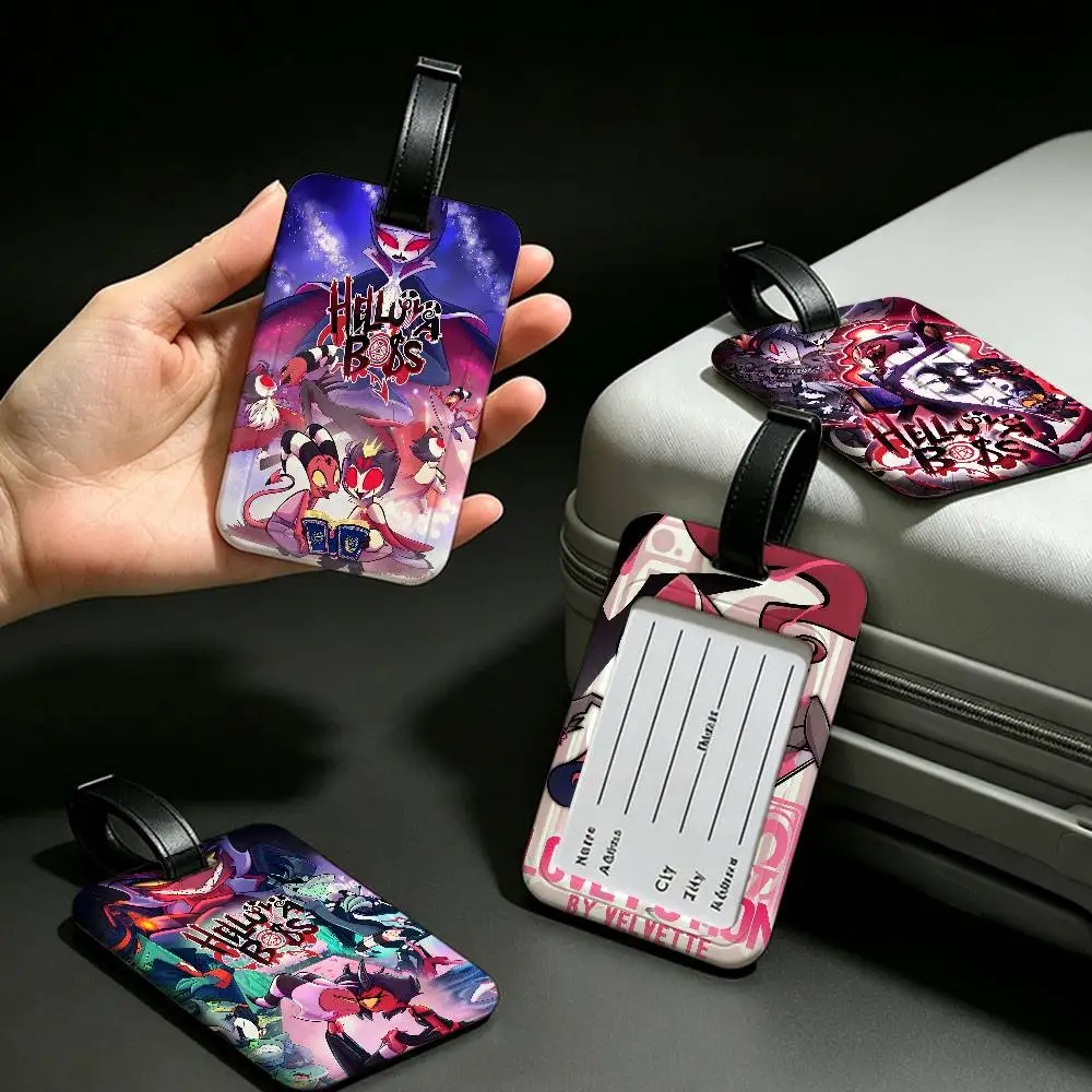H-Hazbin-Hotel Dämonisch-Ausgefallener Wasserdichter Informationskartenhalter PVC-Gepäckanhänger Anti-Verlust-Identifikator für Koffer und Handtaschen