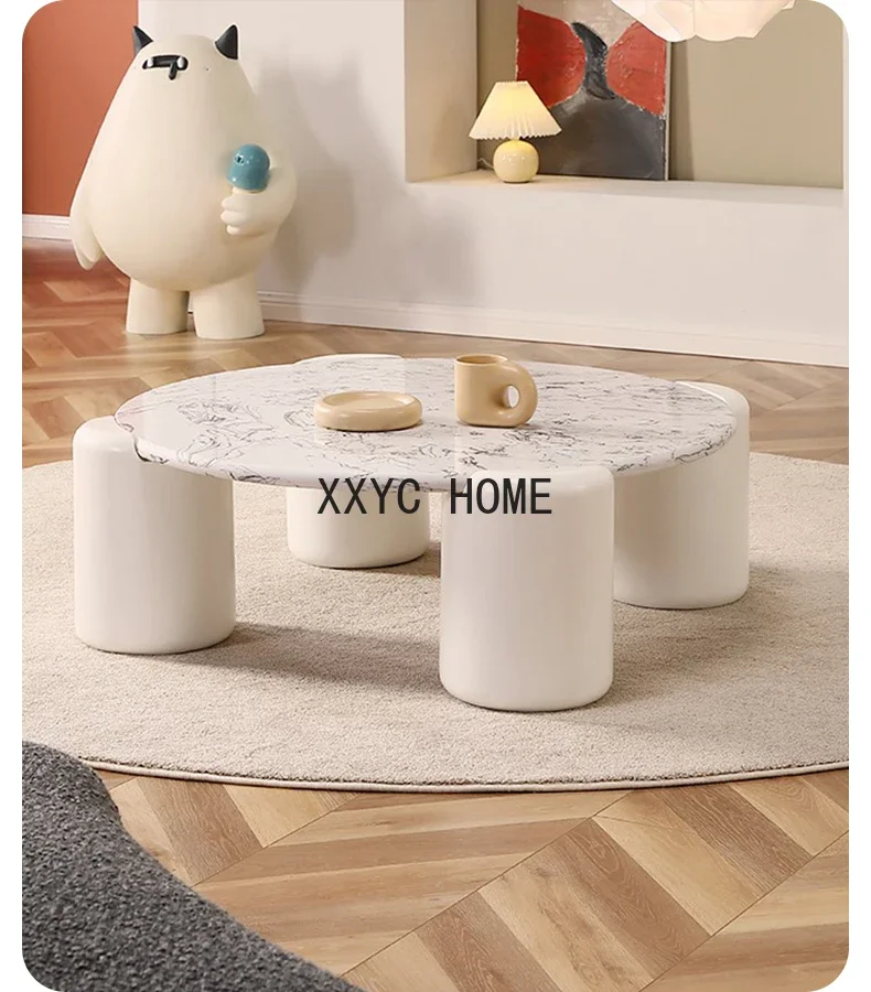 Crèmestijl Terrazzo Salontafel Woonkamer Huis Klein Appartement Moderne Eenvoudige Ronde Kleine Theetafel