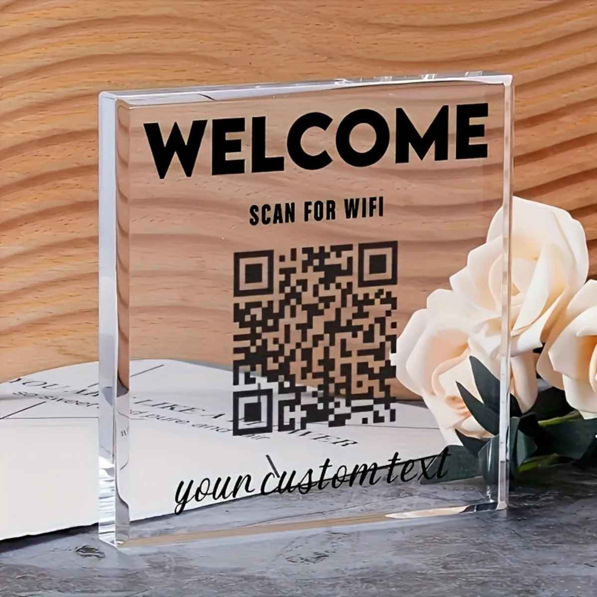 1 Stück Anpassbares Acryl-Willkommensschild, WLAN-Passwort QR-Code Spenden-Informationen, Transparentes 2D Heim- und Bürodekoration