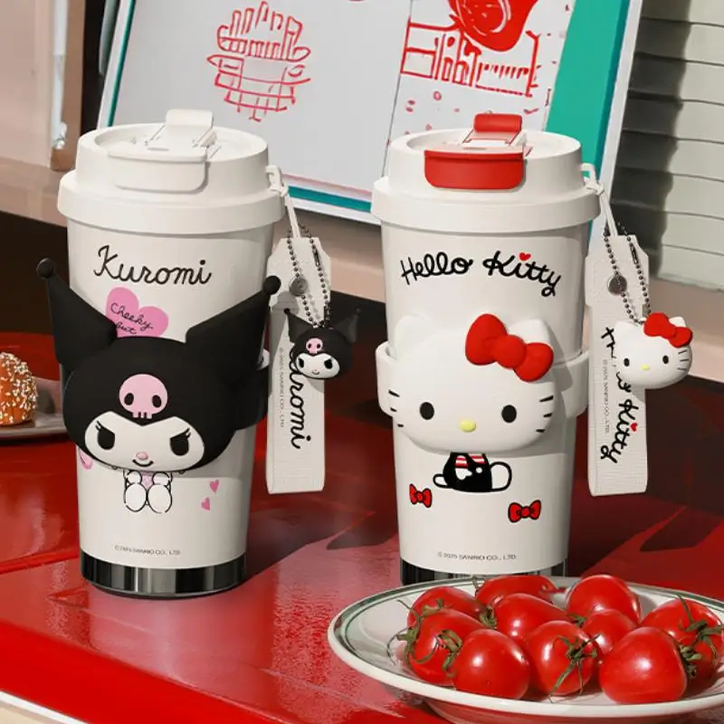 

Hot Sanrio Vacuum Cup Hello Kitty Kuromi Cartoon Girl Kawaii Drinking Straw Coffee Student High-Capacity Portable Vacuum Cup New