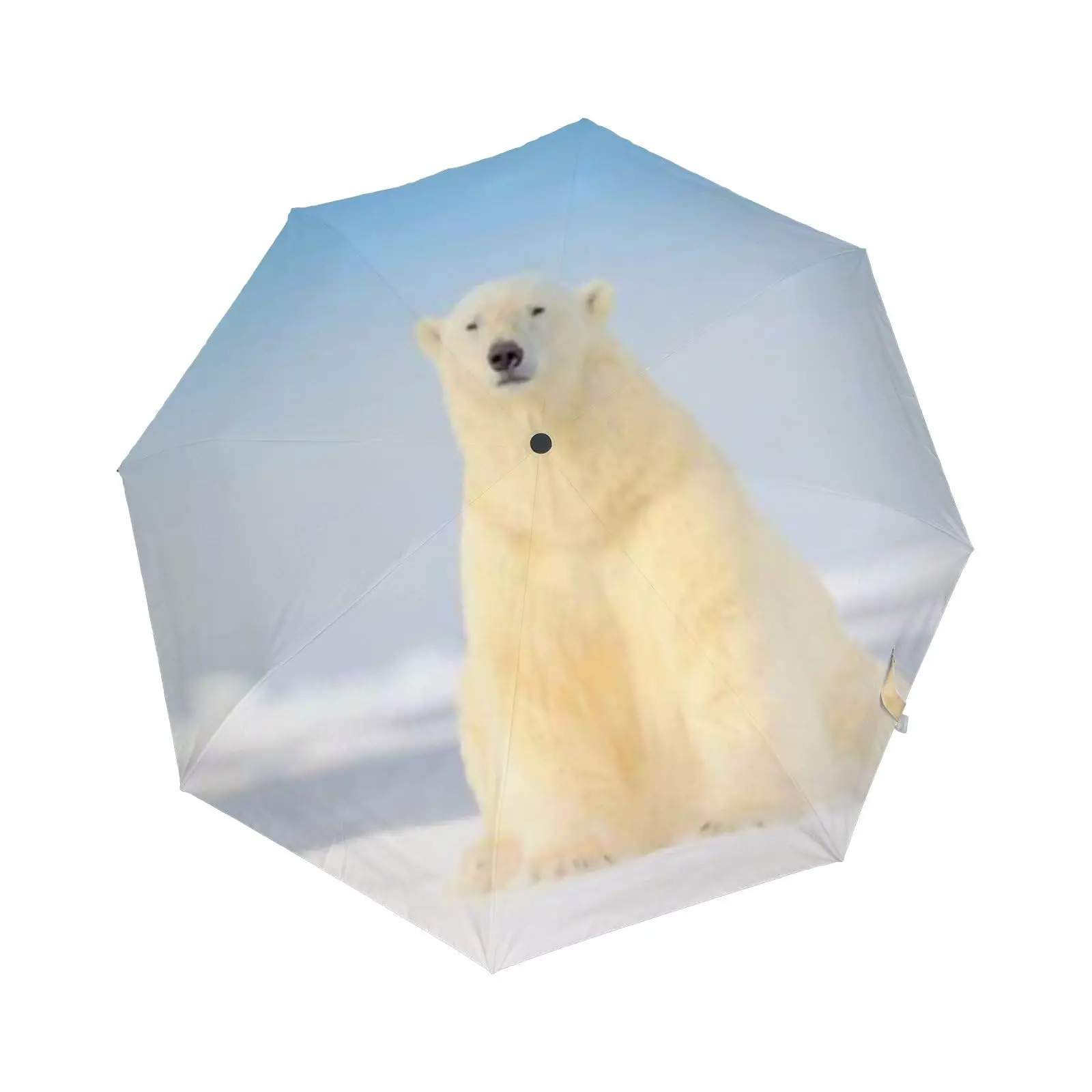 

White Polar Bear Folding Umbrella Lovely Arctic Animals Compact Windproof Travel Umbrellas Rain Sun for Adults Teens Kids Girls