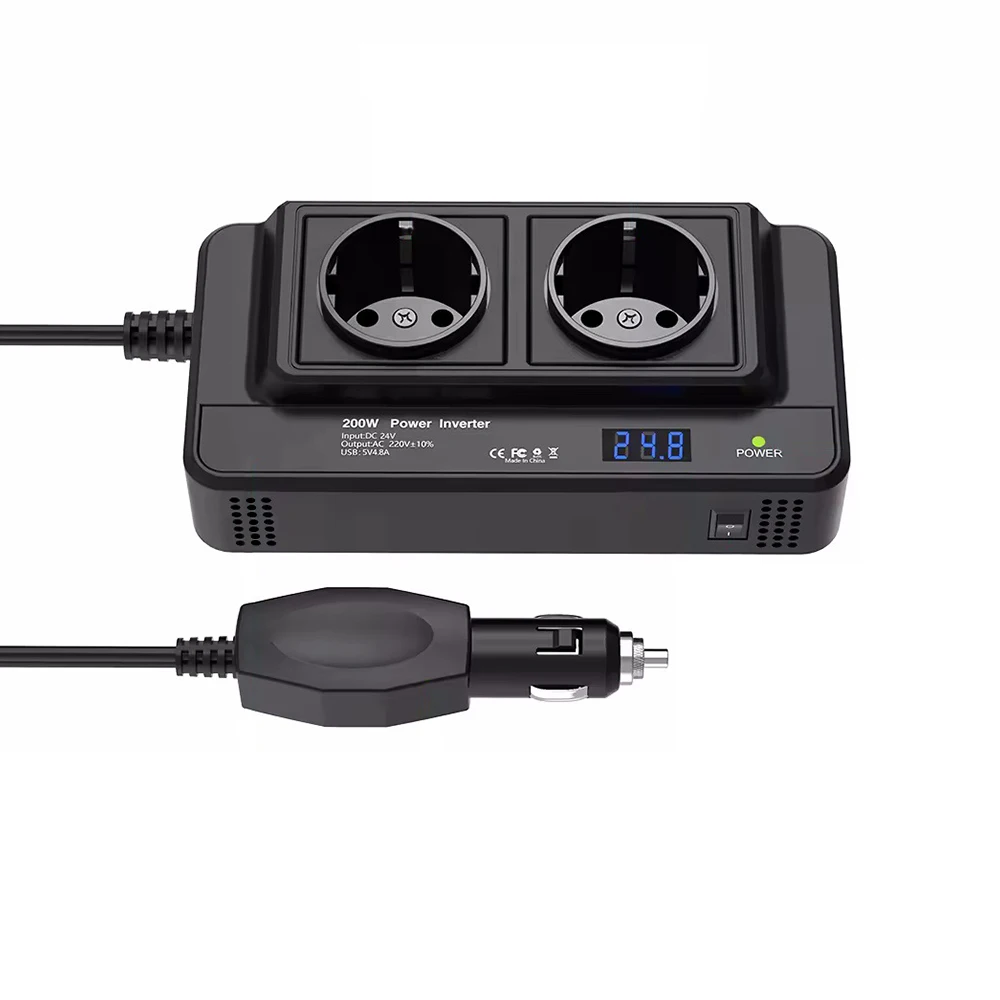 Car 200W Inverter Accessories Cigarette Lighter 400W Peak Power 12V to 220V AC EU Socket Auto Mounted Inverter 4 USB DC To AC