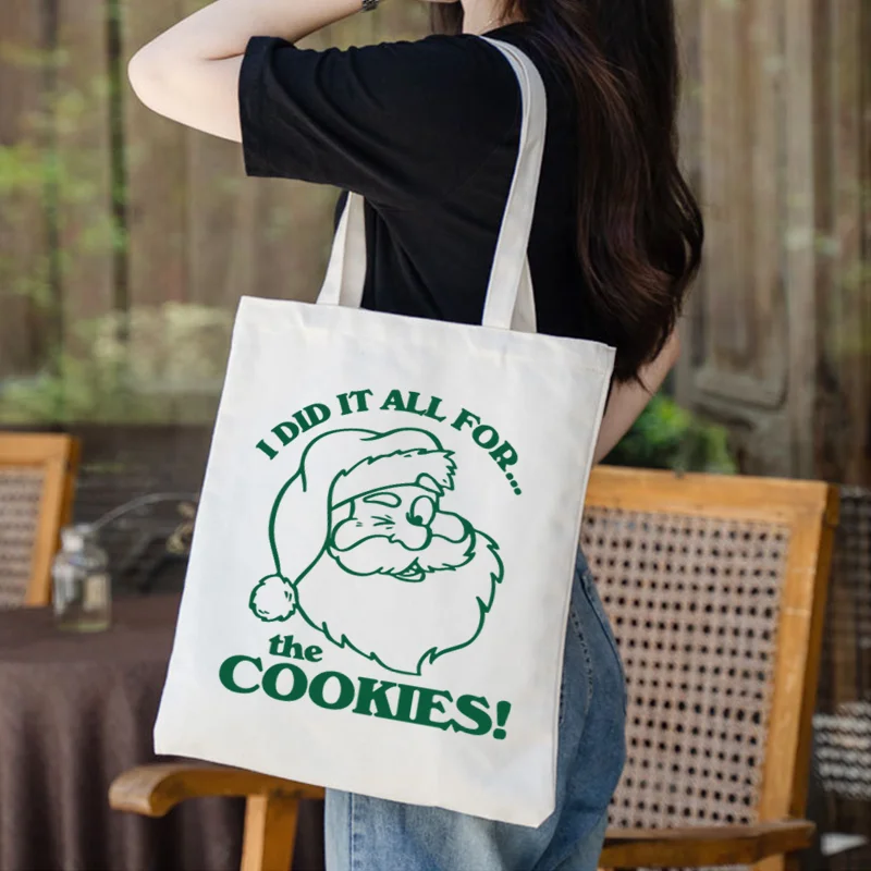 

Холщовая большая сумка Santa Cookie - экологически чистая многоразовая сумка для покупок, индивидуальный принт, оптовый праздничный подарок для рекламы и повседневного использования