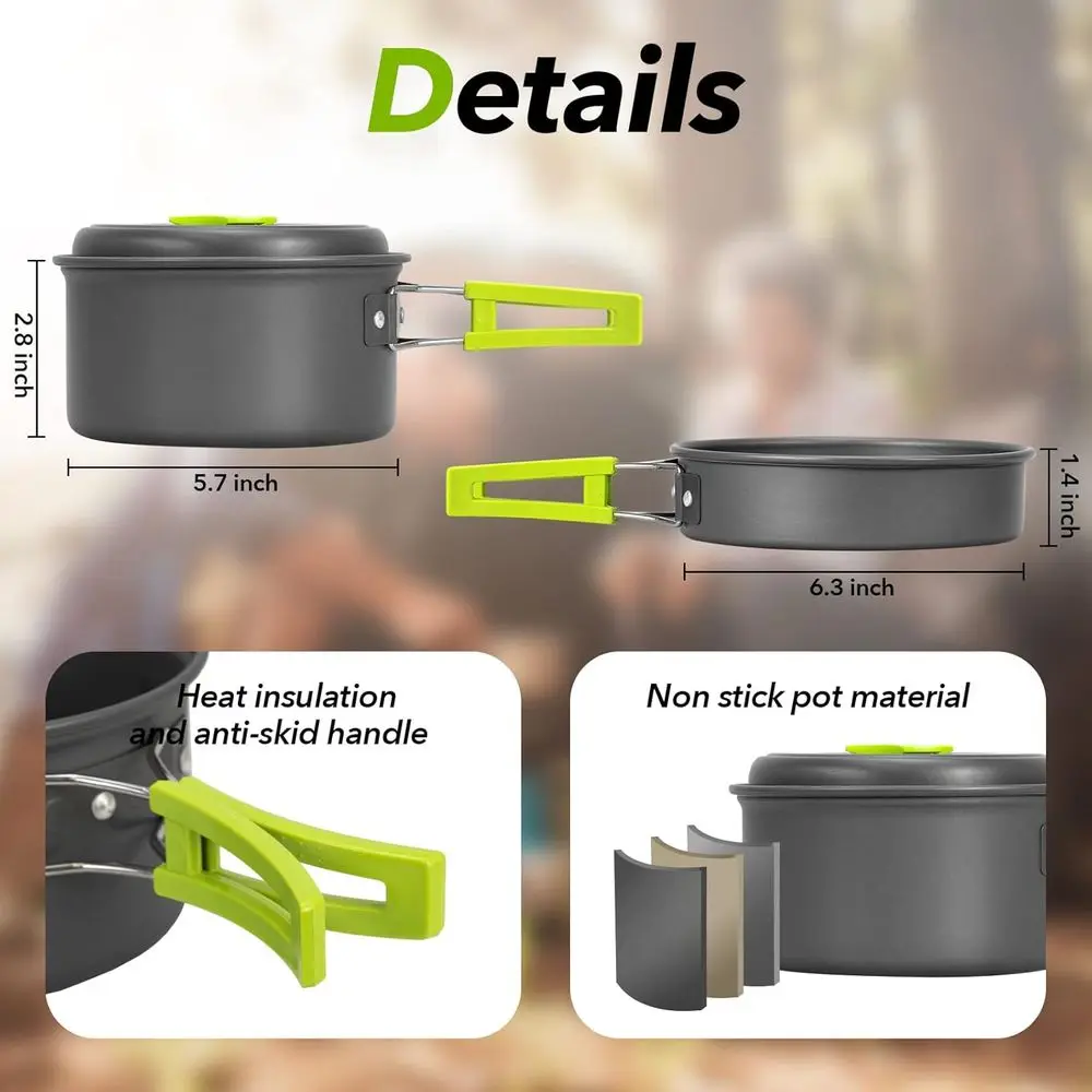 Portable Outdoor Cookware Set: 15-Piece Non-Stick Lightweight Camping Pots for Hiking, Backpacking, and Picnics