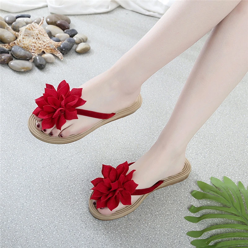 Fashion Women Flip Flops Casual Flower Slippers Ladies Slip on Shoes Female Slides Beach Sandals Flat Slippers for Women Black