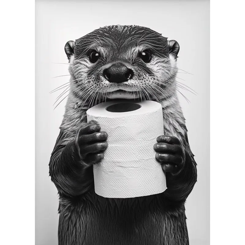 Halloween Otter Bat Cat Raccoon with Toilet Paper Poster Print Canvas Painting Bathroom Wall Art Funny Toilet Humor Home Decor
