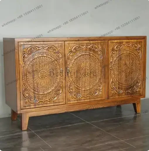 American Country Solid Wood Carving Flower Living Room Locker French Retro Side Cabinet, Designer