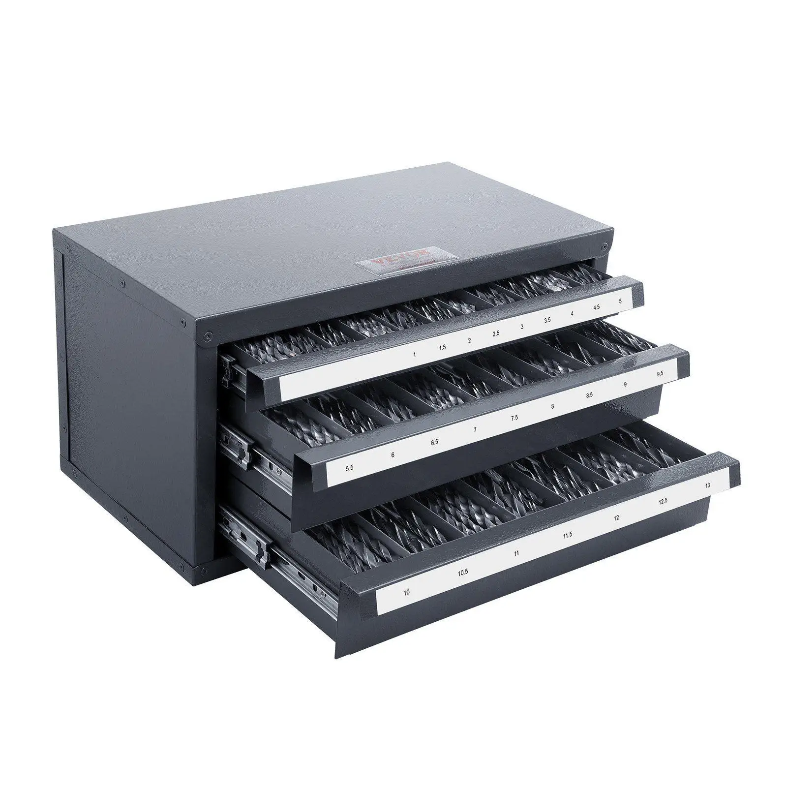Drill Bit Organizer Cabinet 3 Drawers 1mm to 13mm Steel 29-Compartment Labeled Stackable Storage Unit