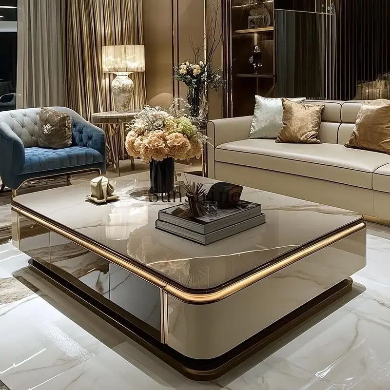 Light luxury microcrystalline stone modern large apartment flat floor living room coffee table  FT