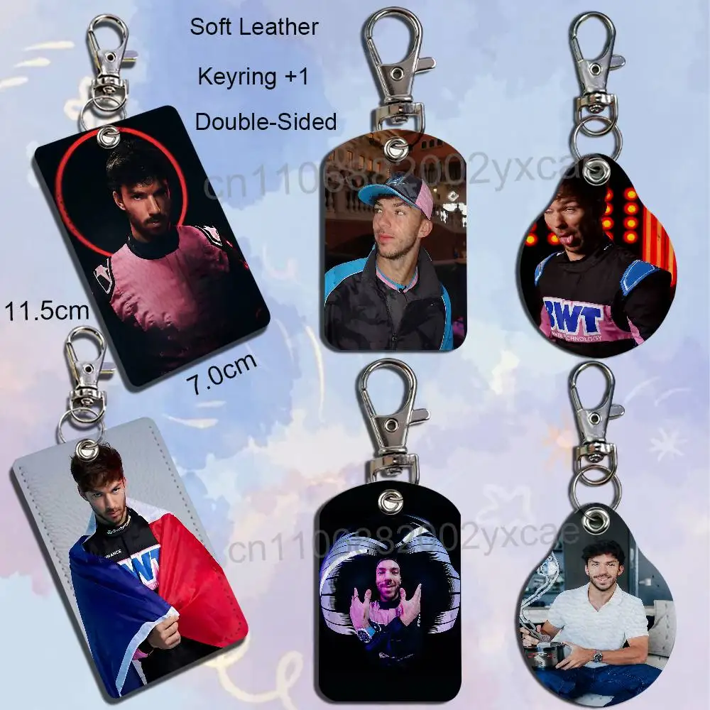 High Speed P-Pierre Gasly  Rectangle ID Card Case Keychain Access Card Bag Key Tag Ring Leather Card Holder Key Ring Access