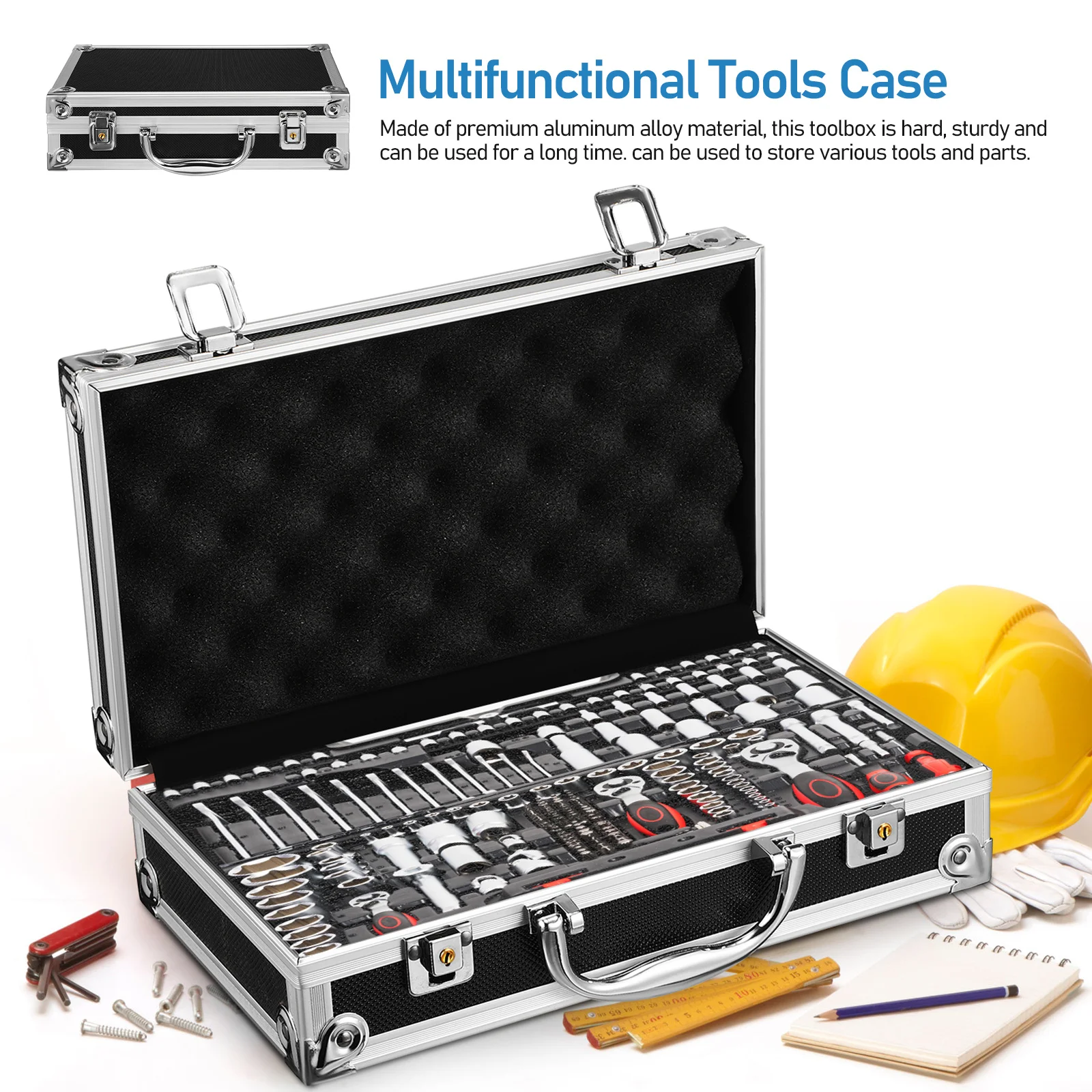 

Heavy Duty Aluminum Alloy Toolbox with Lock Portable Tool Storage Box Multifunctional Equipment Case for Instruments and Tools